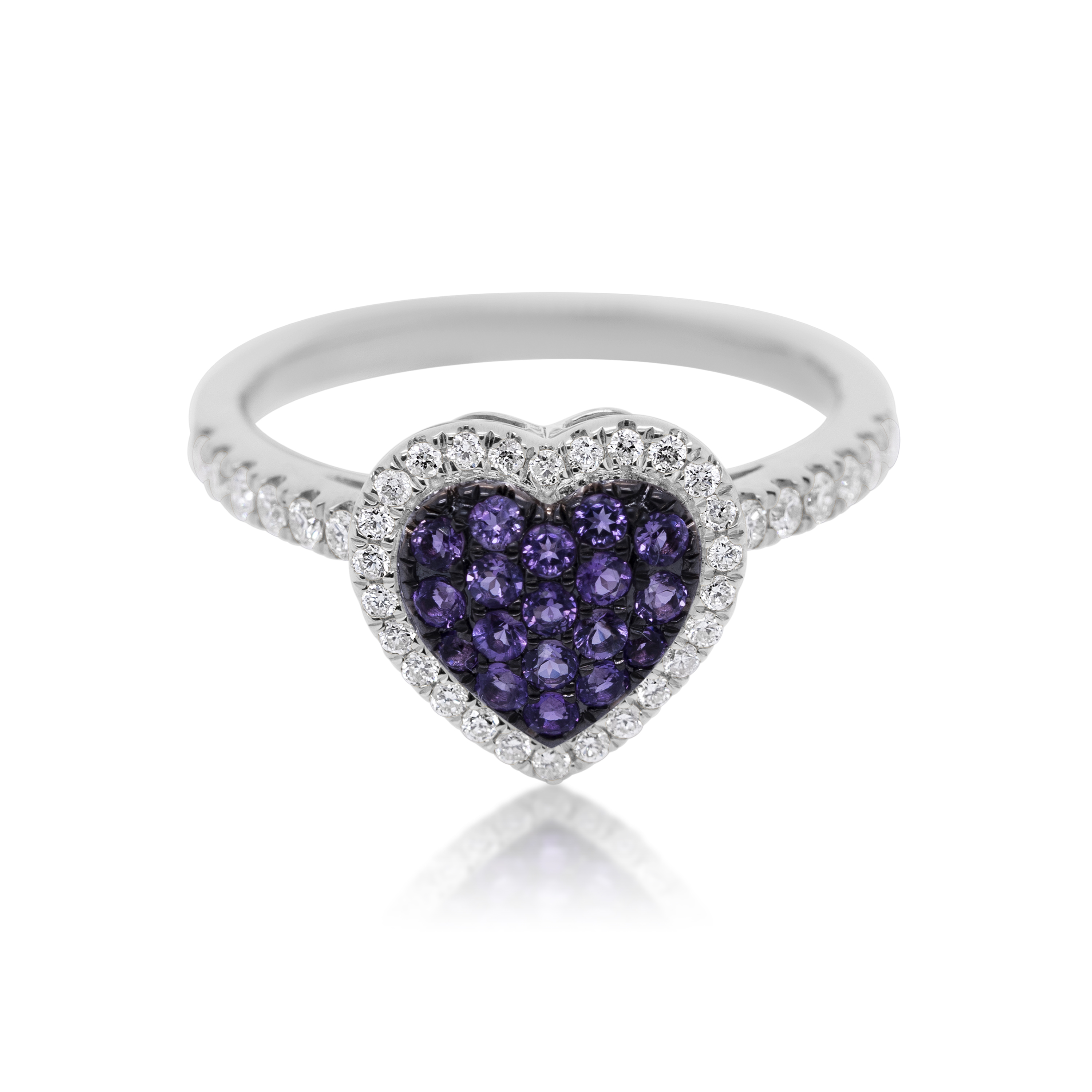 Diamond Heart Ring 0.25 ct. 14K White Gold 0.24 ct. Sapphire